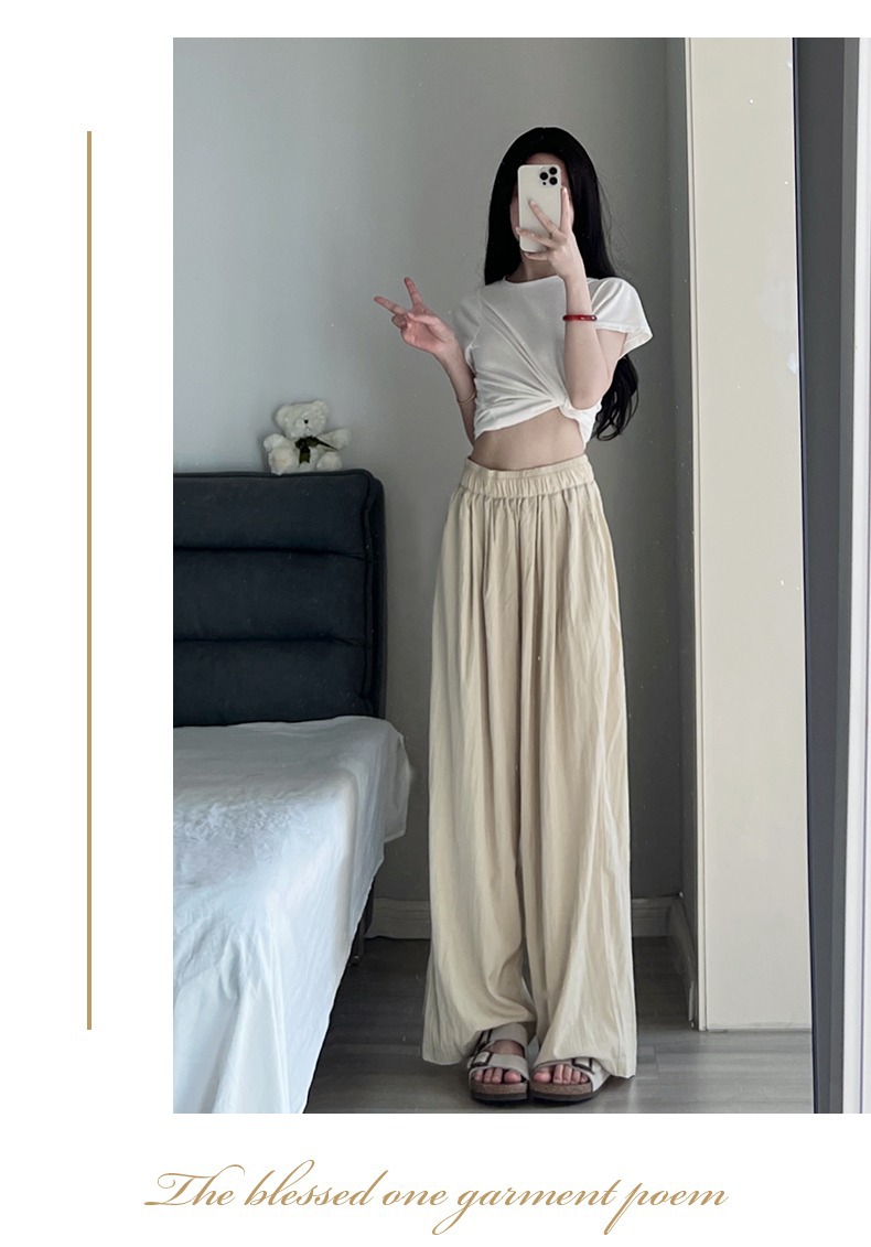 日系冰絲涼感垂感慵懶棉麻闊腿褲 M-XL 寬褲 休閒褲 棉麻褲