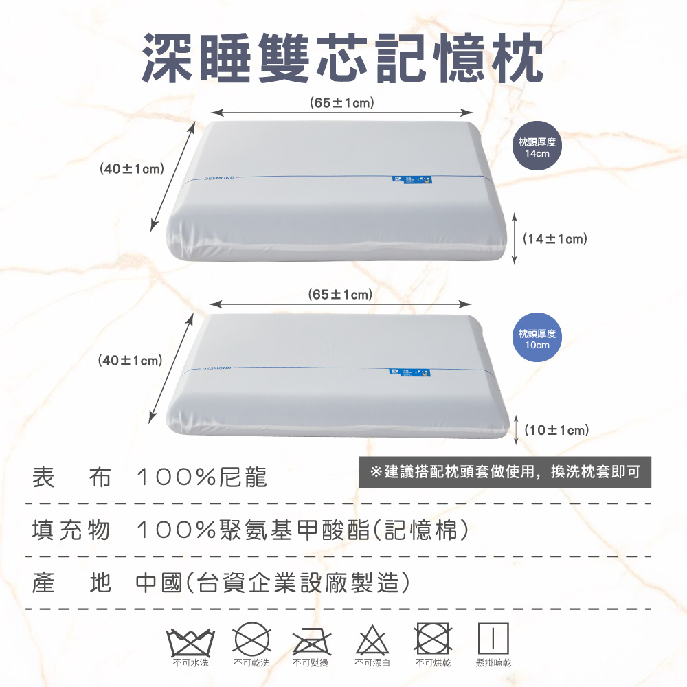 【BEST】深睡雙芯記憶枕 高密度記憶棉 釋壓記憶枕頭 贈防潑水大和枕套(灰)