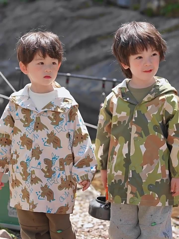 露營風三防連帽上衣戶外兒童衝鋒外套(110-140cm) 兒童外套 防風外套