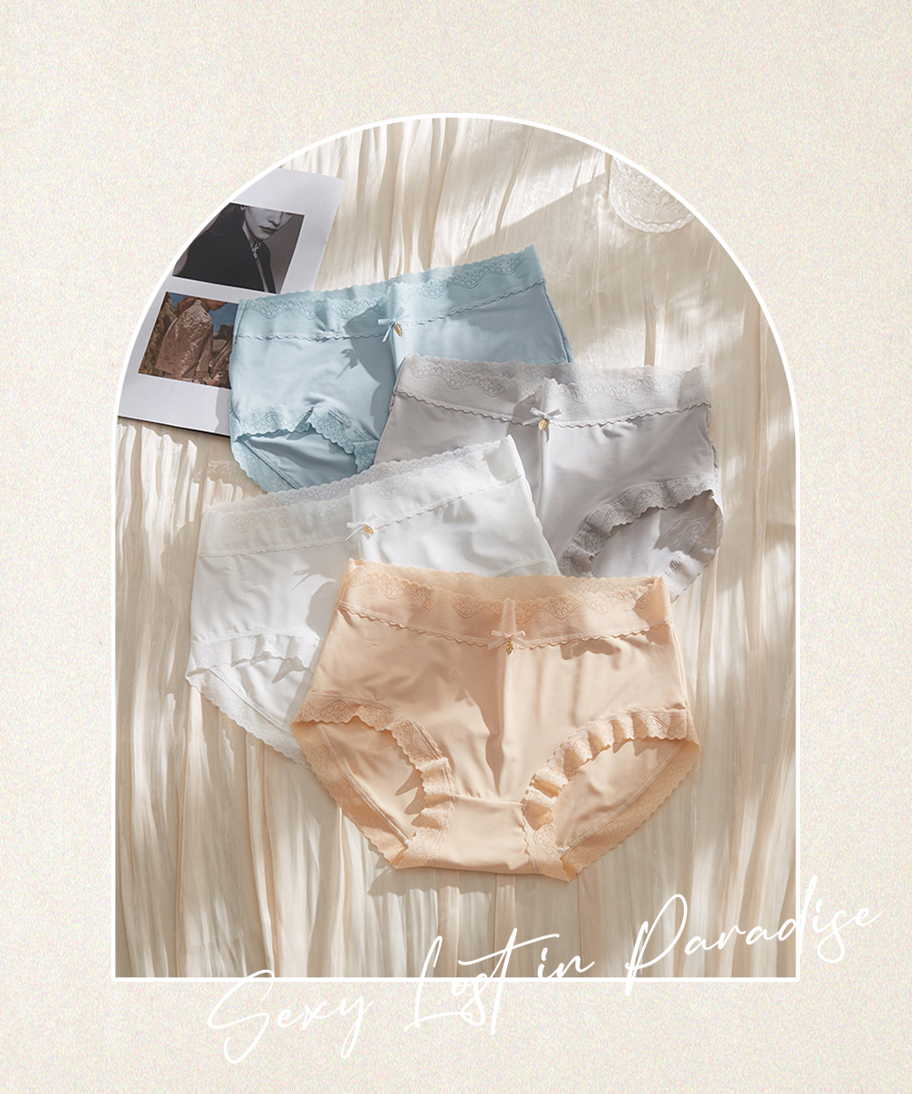 冰絲無痕超薄絲滑蕾絲中腰內褲 M-XL 5色 涼爽透氣