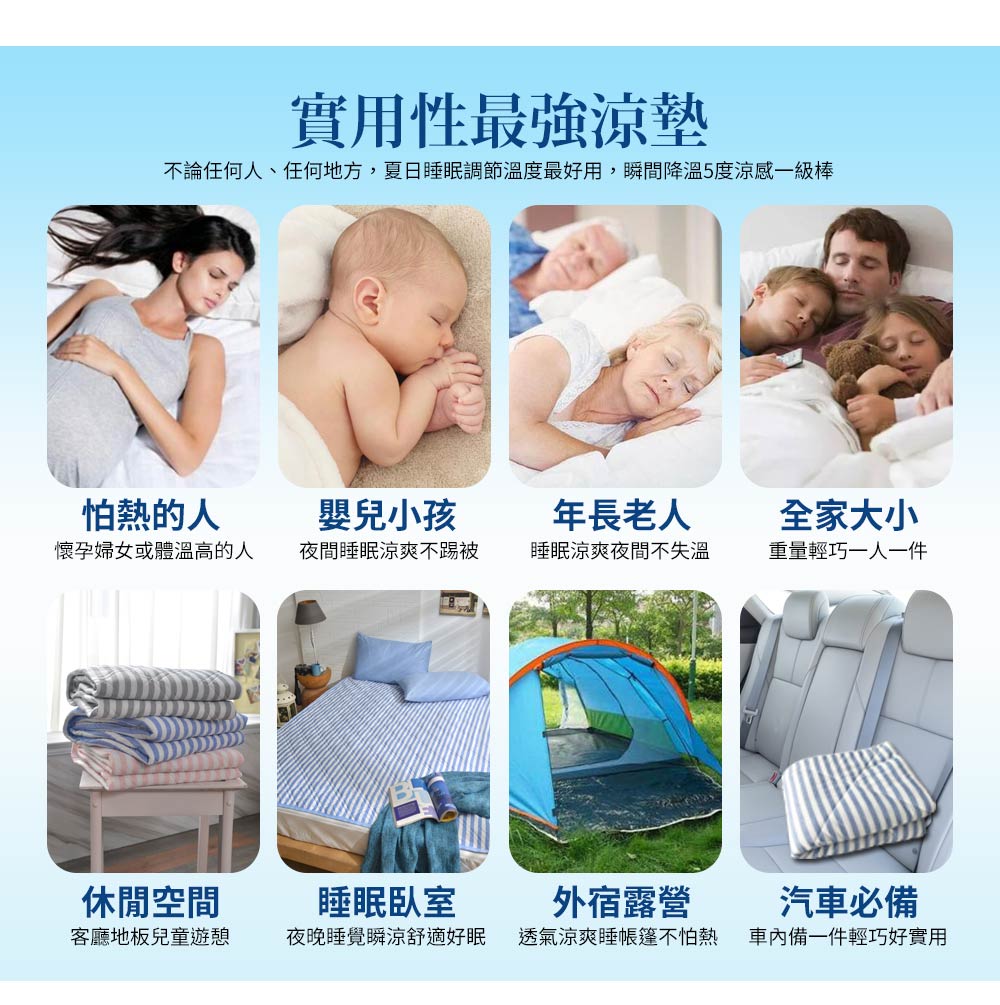 京都手祚 瞬涼5度科技冰絲保潔涼感墊1入 雙人/加大 藍/灰 買就送同色系素色枕