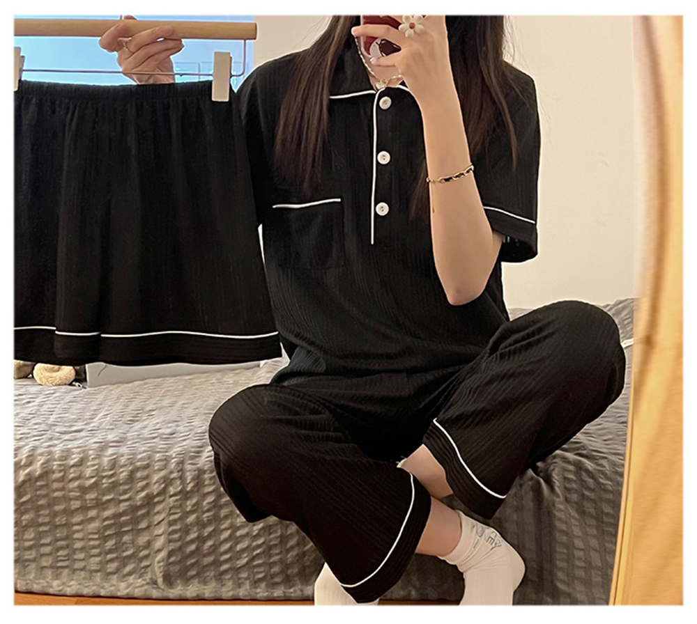 涼感牛奶絲三件套睡衣褲 短袖+短褲+長褲 M-2XL