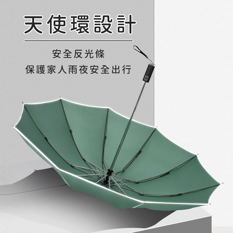 新一代抗風升級反光反向自動傘(傘下直徑105CM) 加大傘面 自動按鈕 晴雨兩用