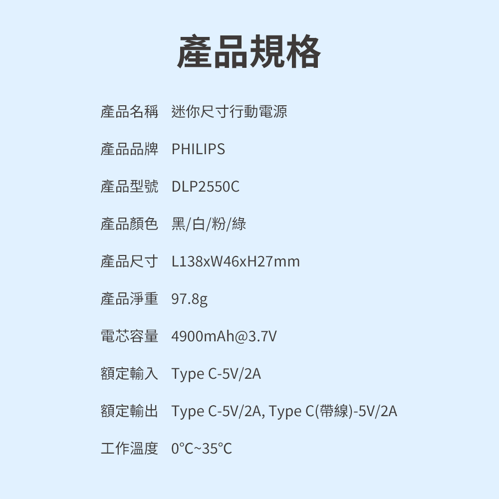 【PHILIPS】支插式口袋行動電源(TypeC/Lightning) 超值組合