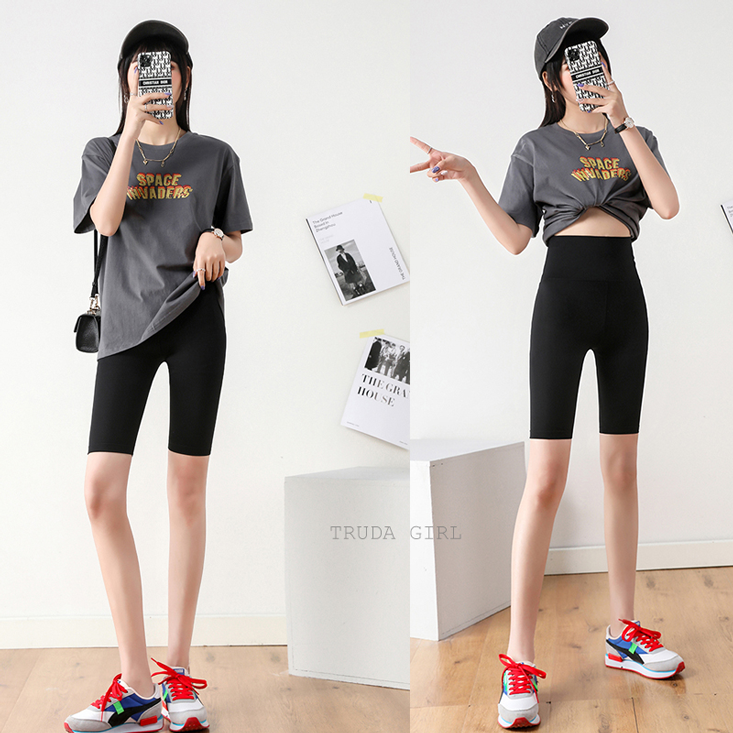 韓系高腰收腹顯瘦修身高彈性休閒五分內搭褲 瑜珈褲 