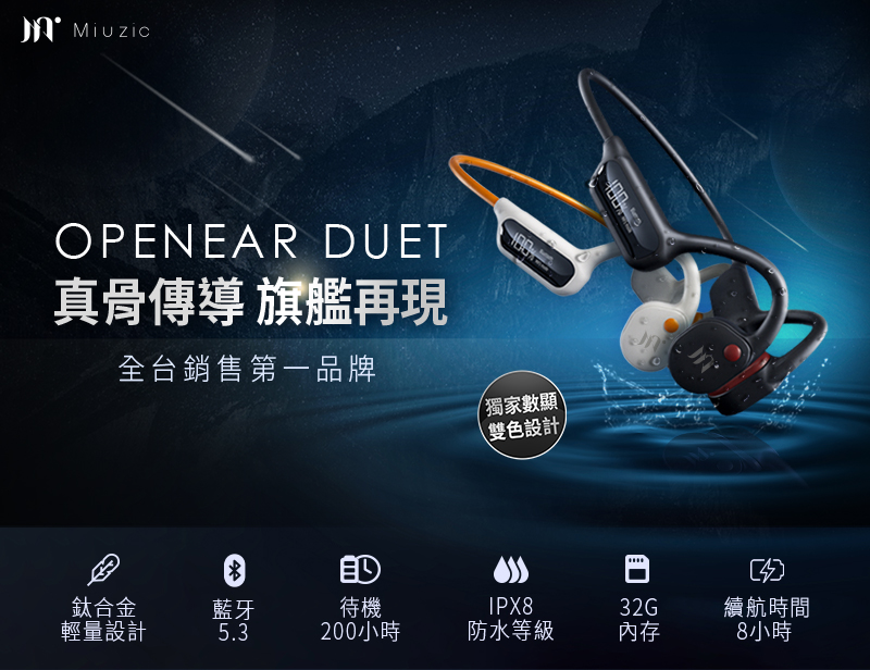 【Miuzic沐音】OPENEAR DUET OD5 真骨傳導LED顯示藍牙耳機