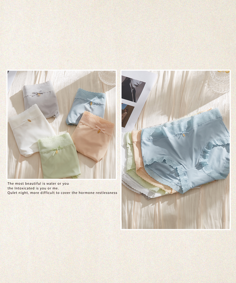 冰絲無痕超薄絲滑蕾絲中腰內褲 M-XL 5色 涼爽透氣