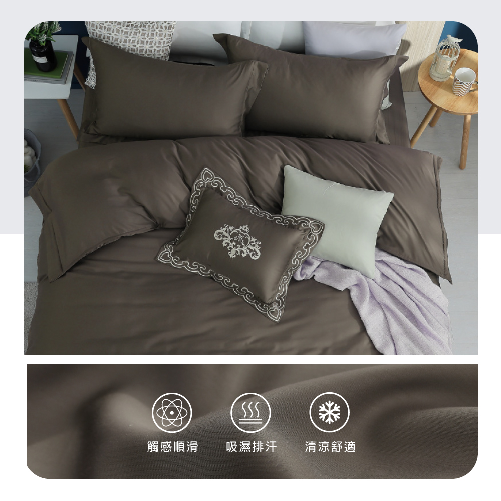 【BEST】韓版100支頂級素色天絲床包組 鋪棉兩用被套 贈刺繡小抱枕