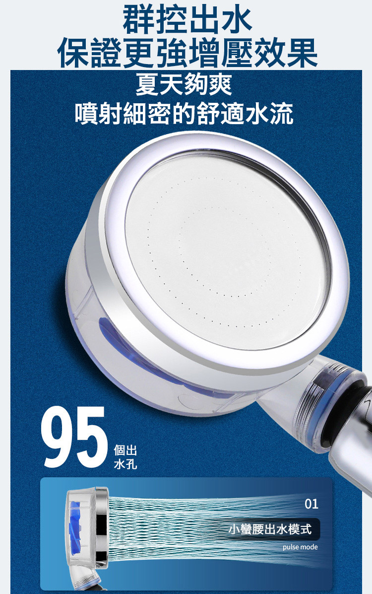 一鍵止水漩渦增壓過濾蓮蓬頭 360度旋轉設計