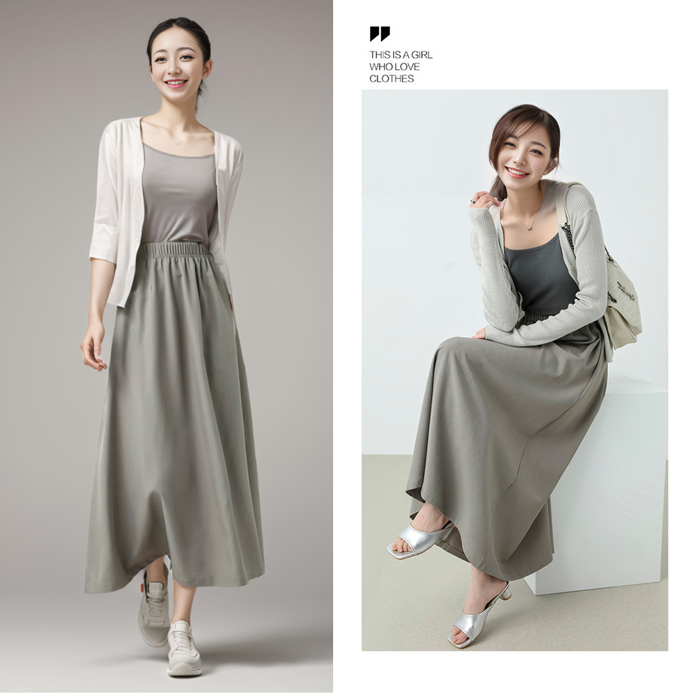 日韓氣質優雅垂順修身顯瘦西裝長裙 5色 鬆緊腰設計 