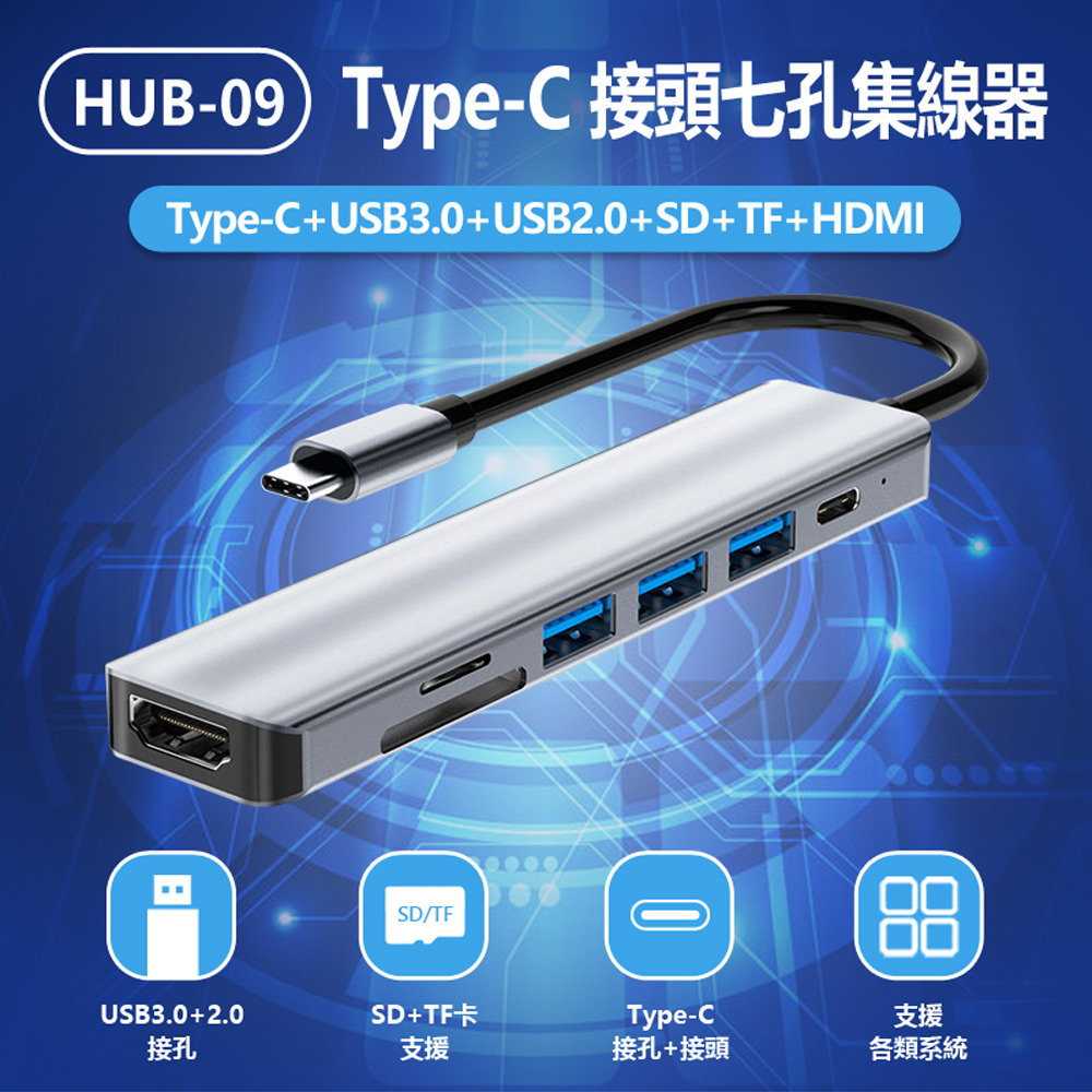HUB-09 Type-C接頭七孔集線器