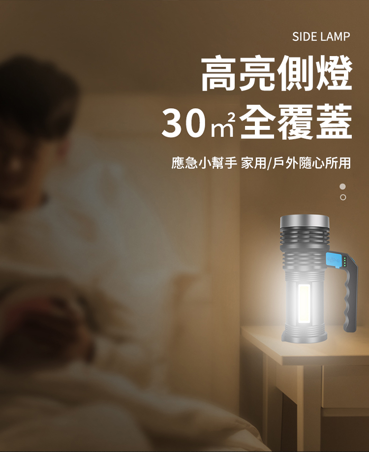 USB雙光源強光手電筒 緊急照明/大功率強光照明/USB快充/三檔燈光