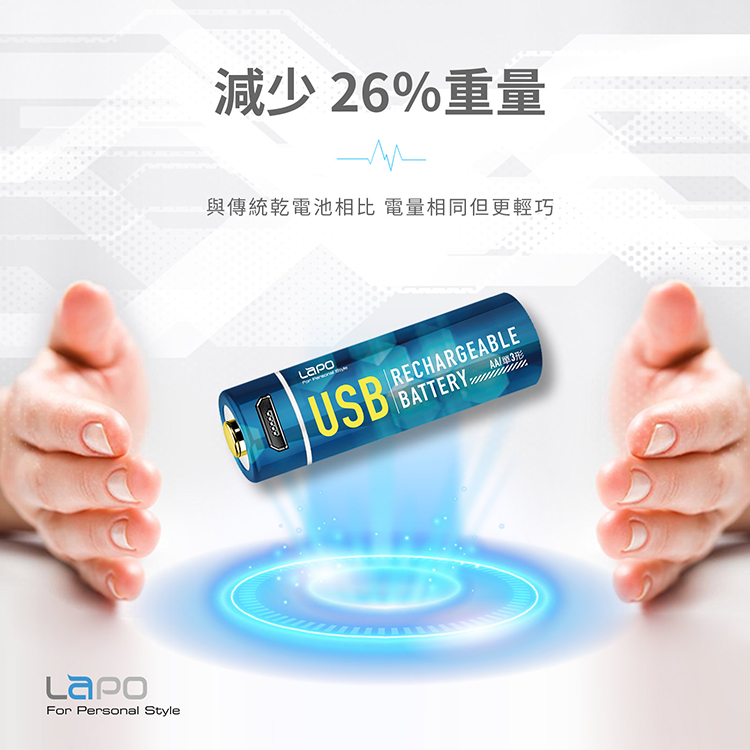 【LaPO】可充電式鋰離子3號AA電池組 (WT-AA01)