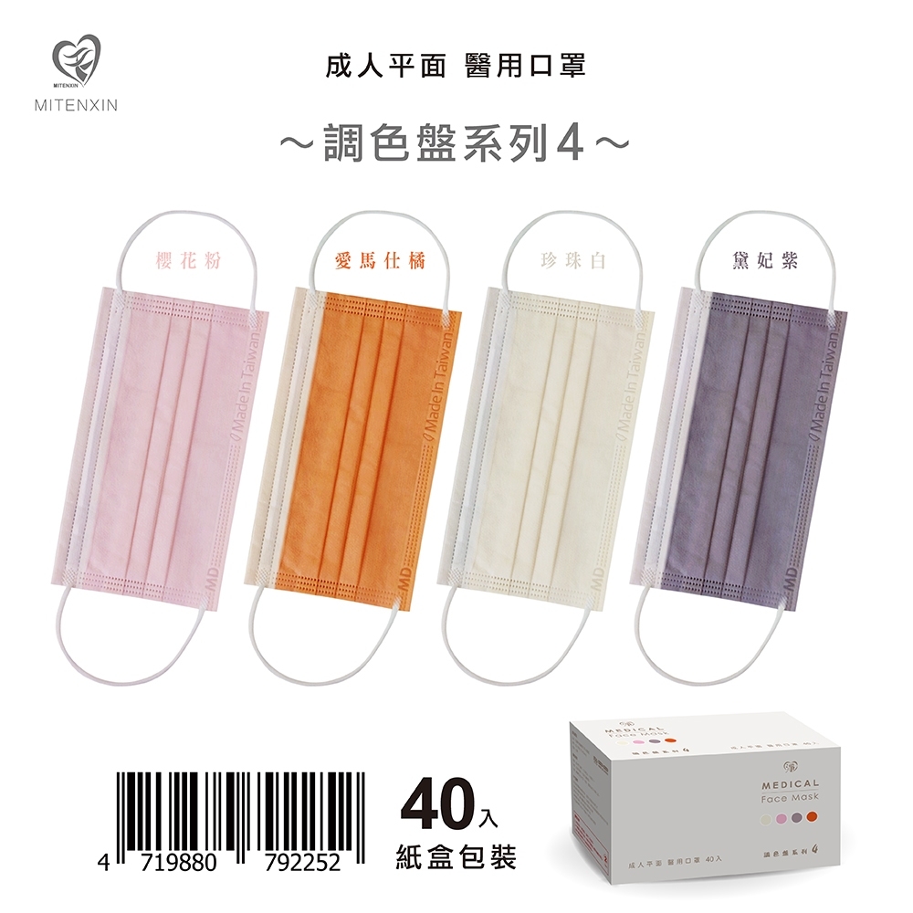       【盛籐】4入組-成人平面醫療口罩(調色盤系列 40入/盒)