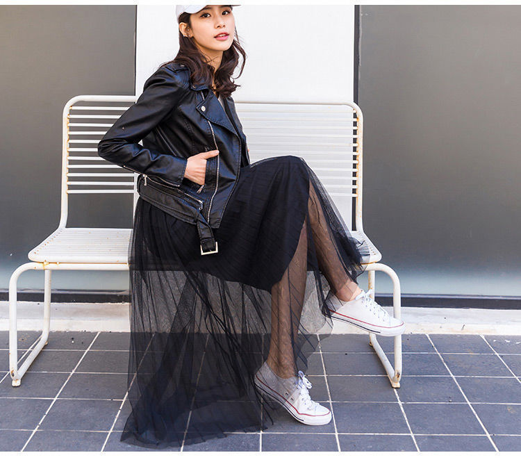 高腰顯瘦A字網紗甜美春夏唯美浪漫長裙 黑/杏/灰色任選