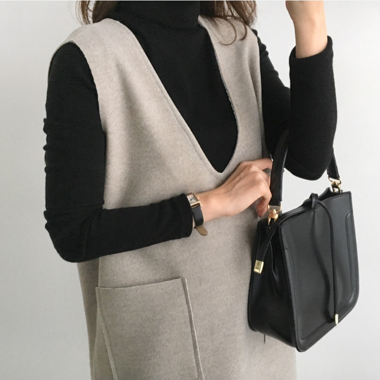 V領寬鬆修身顯瘦針織連衣裙 背心裙 洋裝 多色任選