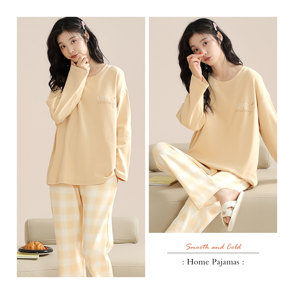 簡約日式純色格紋棉質居家睡衣-4色 家居服 居家服 透氣寬鬆