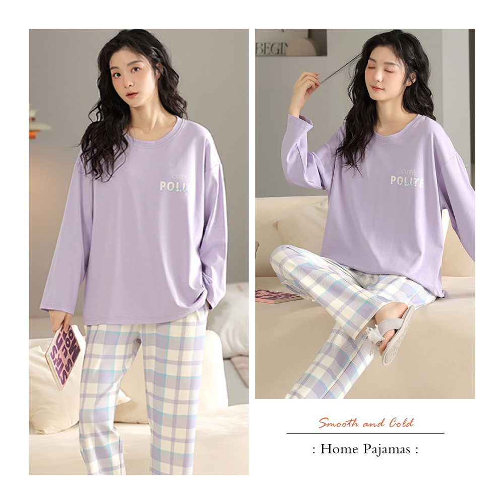 簡約日式純色格紋棉質居家睡衣-4色 家居服 居家服 透氣寬鬆