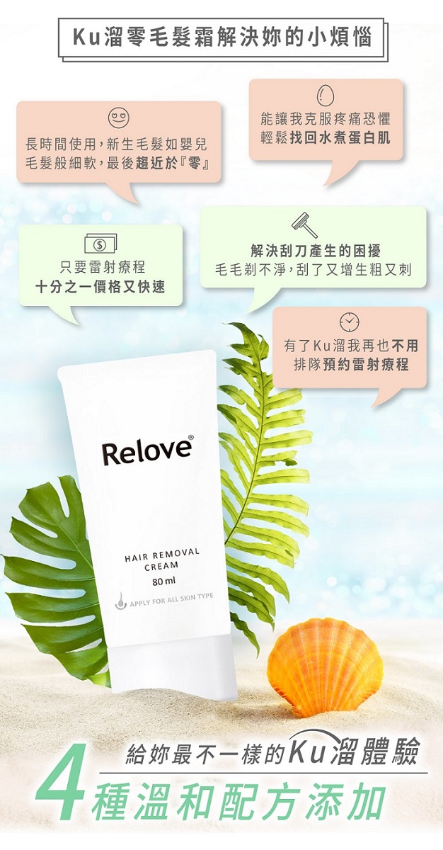 【Relove】迎戰夏季零毛髮美肌組 Ku溜零毛髮霜+私密舒緩凝露 除毛膏 脫毛