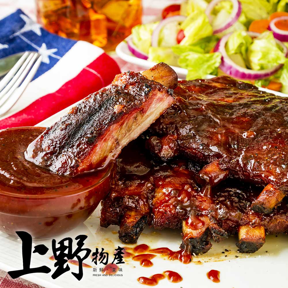       【上野物產】美式炭燒醬烤豬肋排 x6包(500g±10%/包)