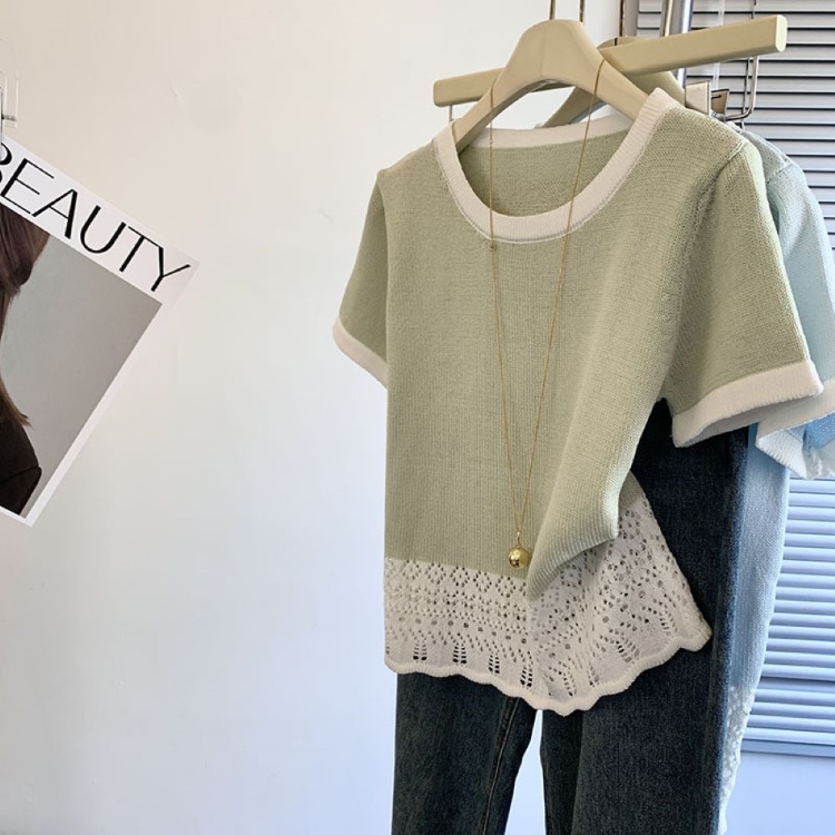 夏季針織女款短袖/V領衣/小香風金邊針織衫/V領拉鍊針織衣