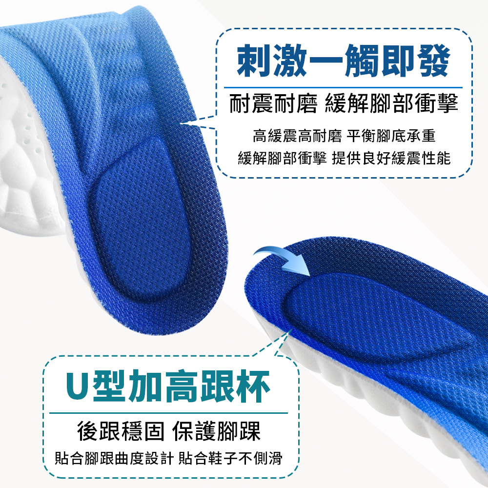 4D減震軟雲感透氣鞋墊 吸濕透氣 足弓支撐 (25-28CM)