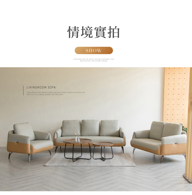 艾森質感雙色皮革沙發組