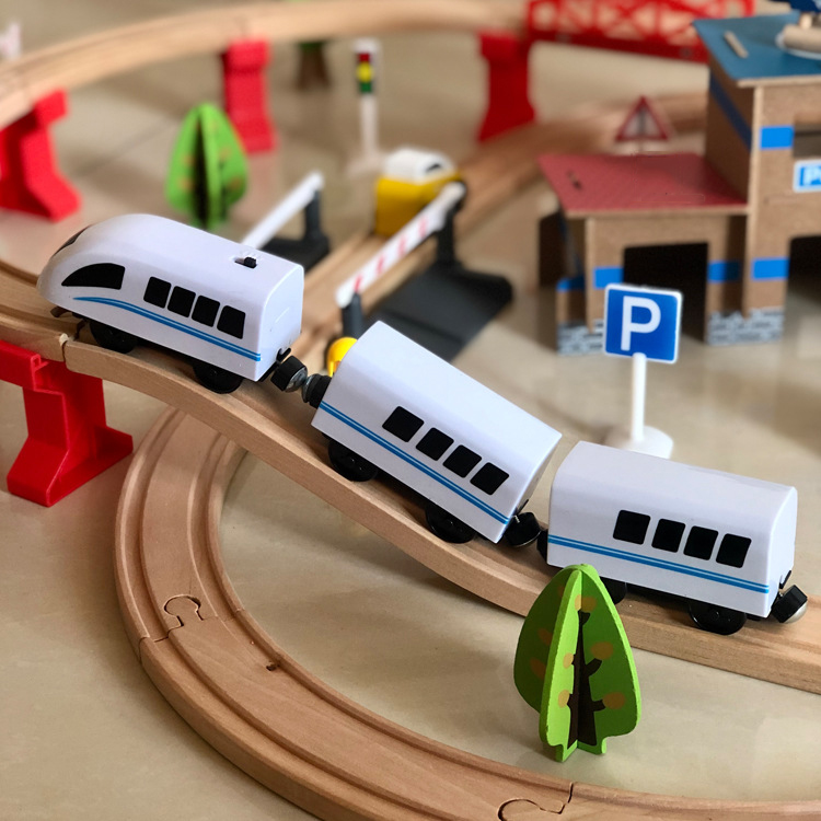 88件木製電動火車軌道組 全木製玩具 木製火車軌道組 兒童玩具