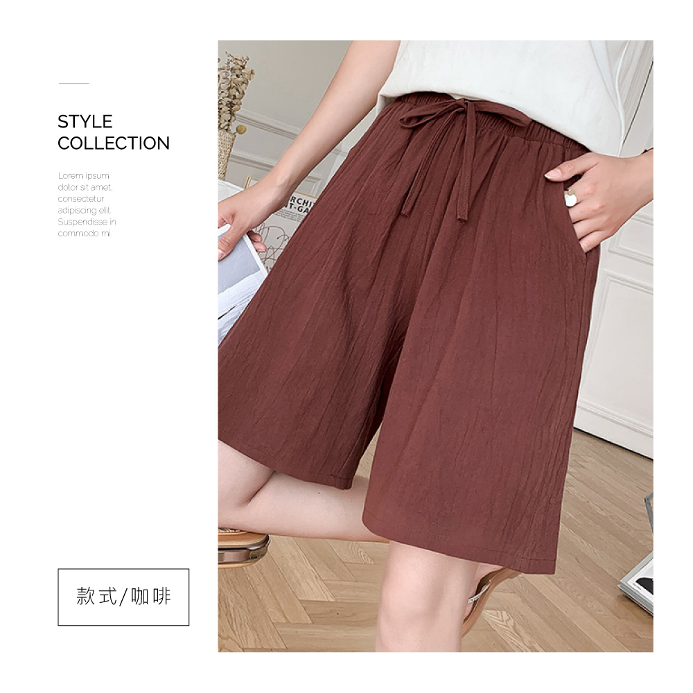 韓系透氣舒適寬鬆棉麻短褲 鬆緊腰設計 L-2XL 5色任選