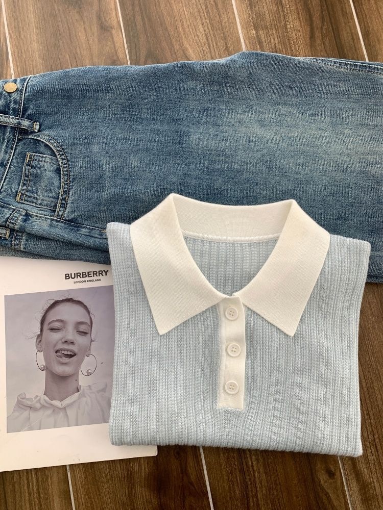 夏季針織女款短袖/V領衣/小香風金邊針織衫/V領拉鍊針織衣