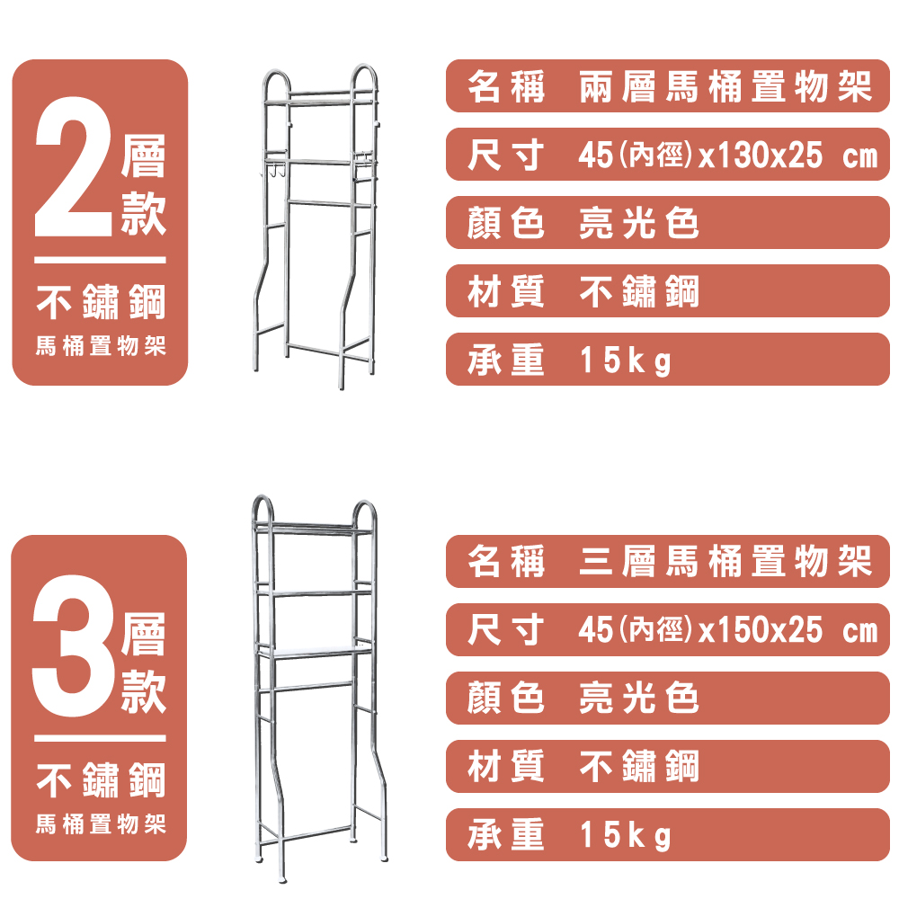 【VENCEDOR】不鏽鋼置物架(二層/三層) 馬桶置物架/洗衣機置物架