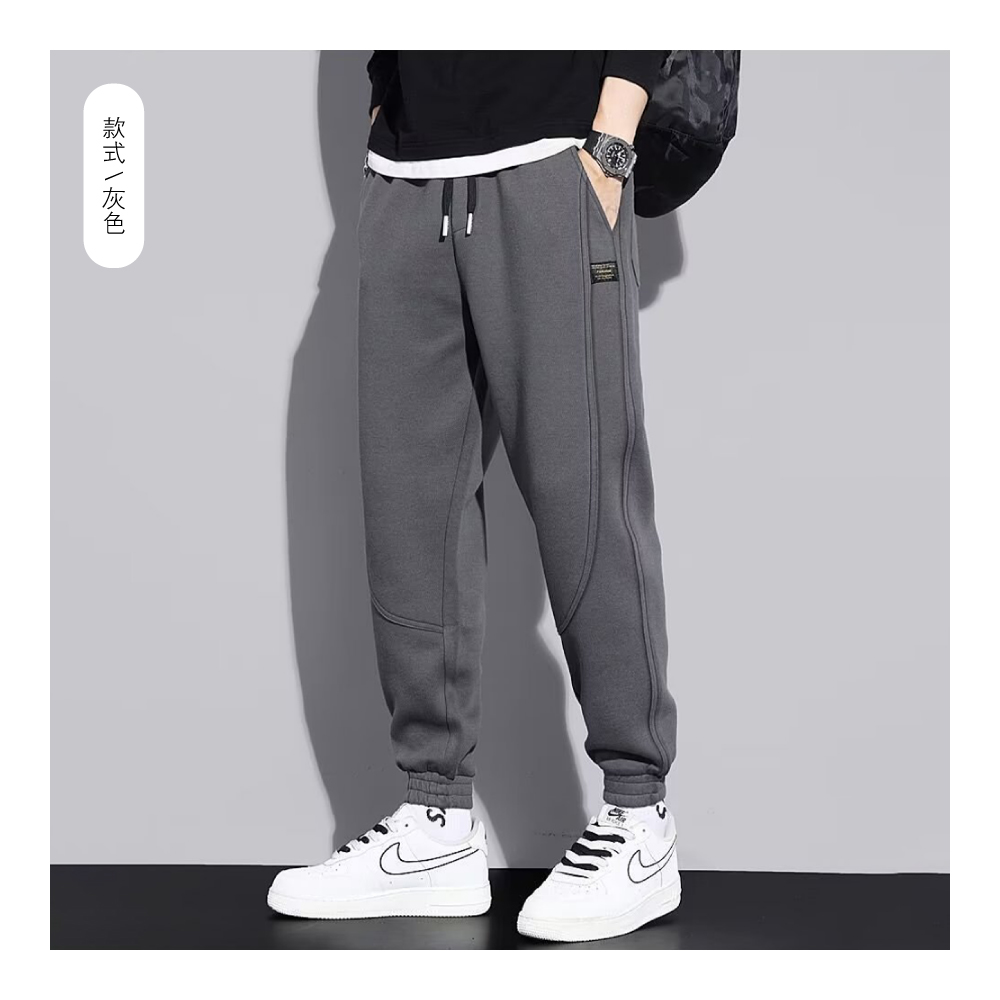  XL-4XL大尺碼拼貼抽繩棉質束口運動休閒長褲-3色 休閒褲