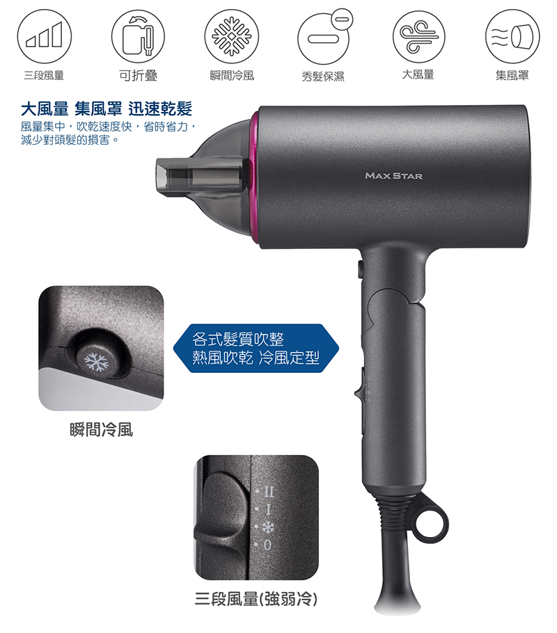 【太星電工】HN1200  MAX STAR 負離子時尚吹風機 (1200W)