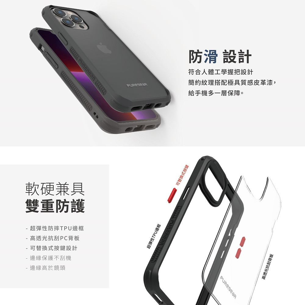 【普格爾】i14系列坦克防摔殼 透明背板 背板可拆