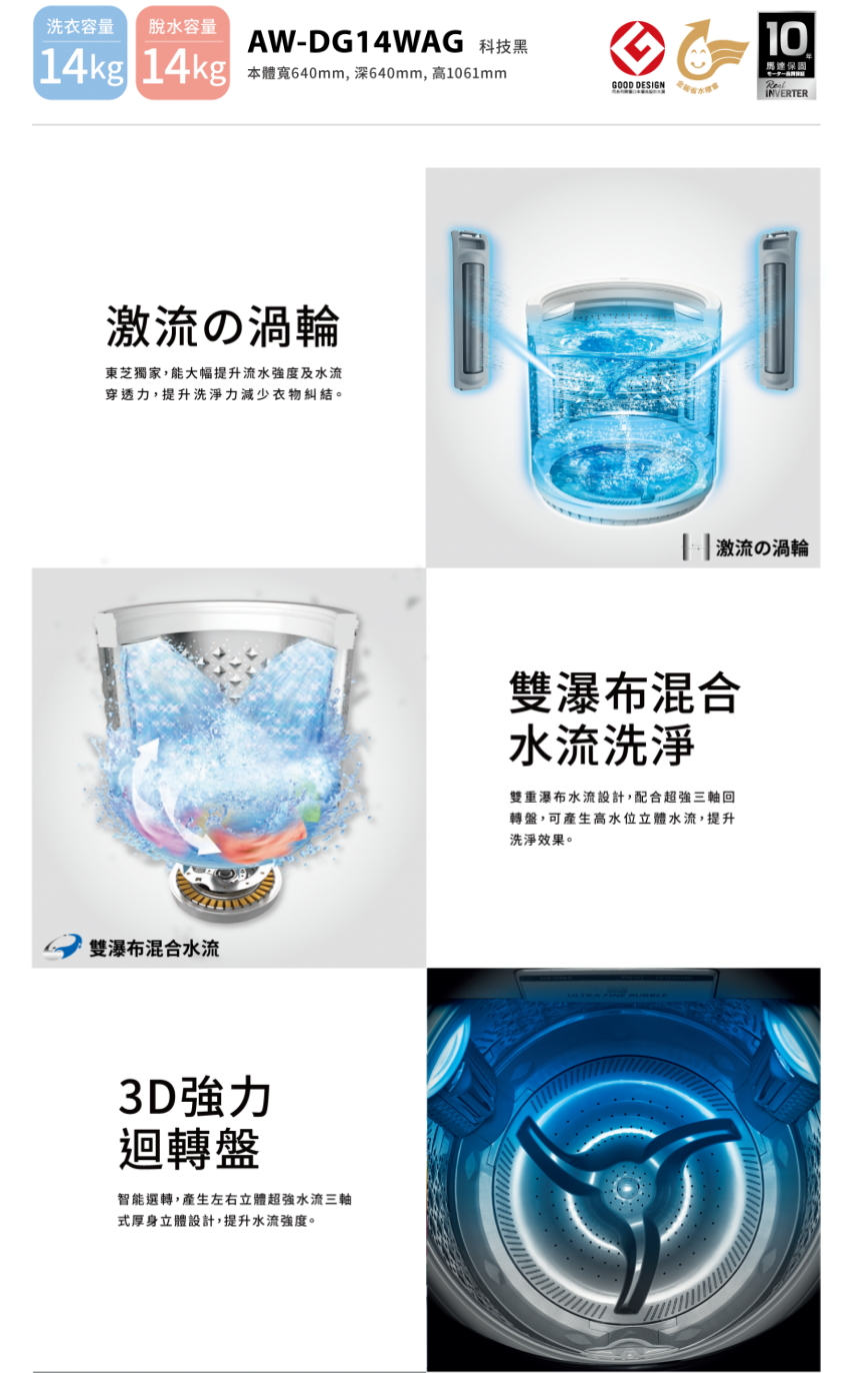 【TOSHIBA 東芝】12/1-31送1000元mo幣★14公斤變頻直立式洗衣