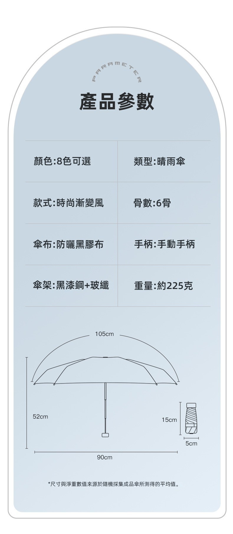抗UV 超輕量漸變五折黑膠防曬傘/晴雨傘/陽傘/摺疊傘/小傘 多色任選