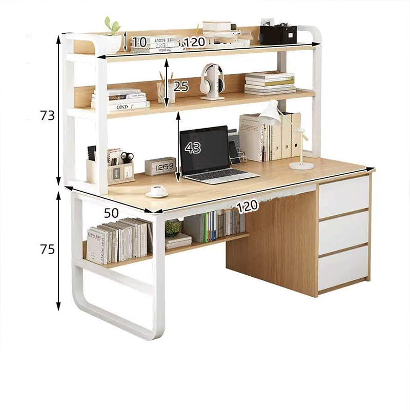 【E家工廠】大桌面抽屜收納電腦桌(橡木色+白)