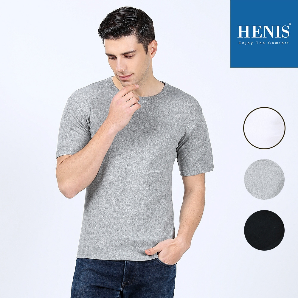 【HENIS】男款100%純棉吸濕排汗針織短袖上衣 M-XL 純棉上衣