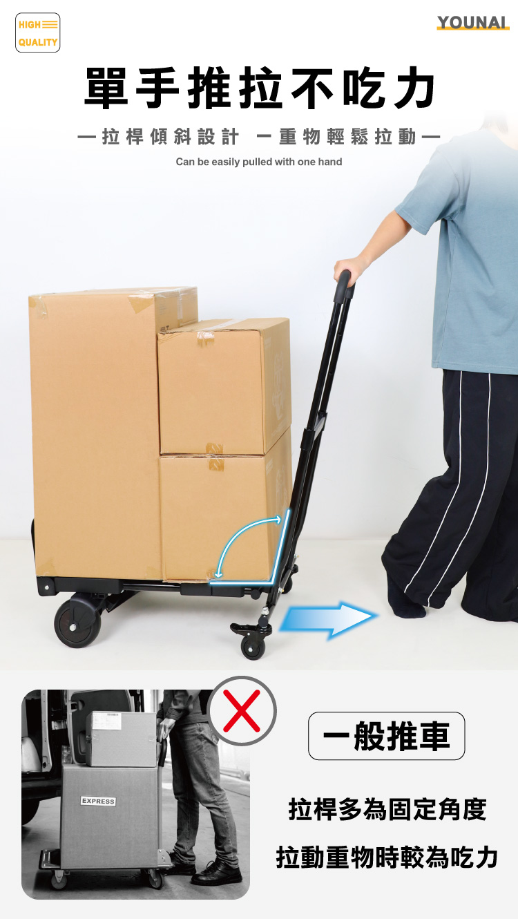 【ONE HOUSE】優奈變形二合一折疊平板手推車-煞車款 OH-L302