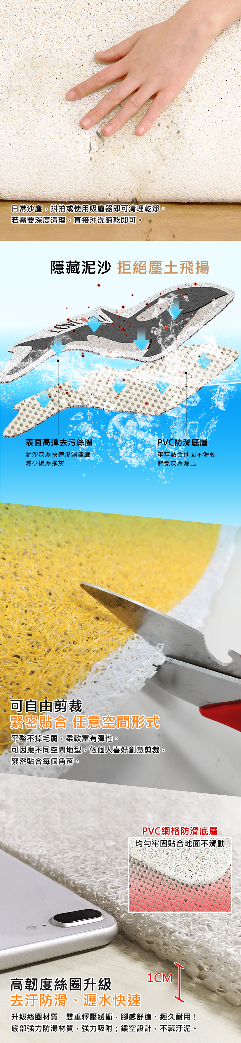 【好物良品】浴室防滑絲圈瀝水墊40×70cm-長方型系列(獨家專利設計/可剪裁腳