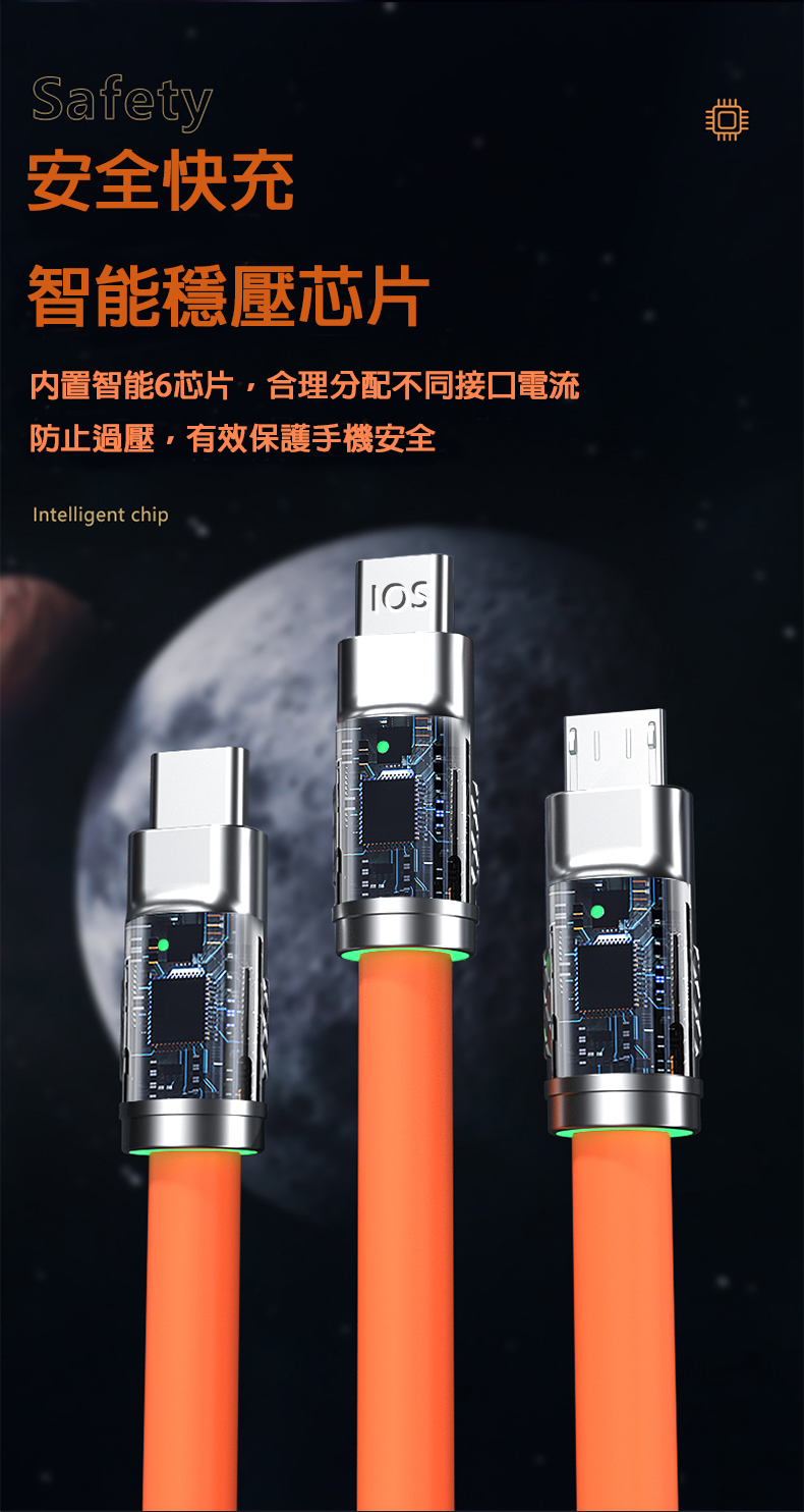 超耐用1.2公尺120W超級快充鋁合金橡皮材質 3合一傳輸充電線