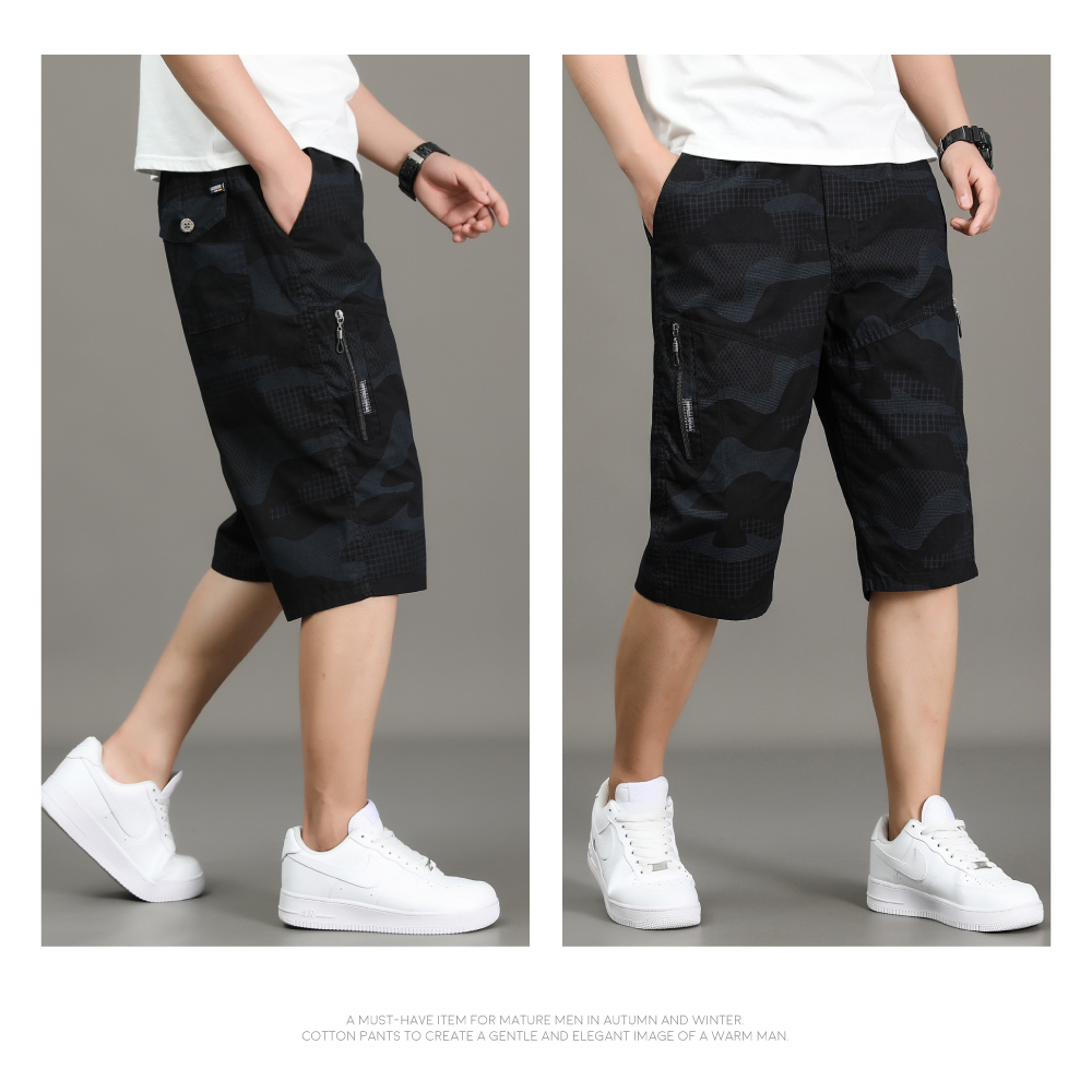 迷彩工裝抽繩多口袋七分褲-3色可選 XL-4XL