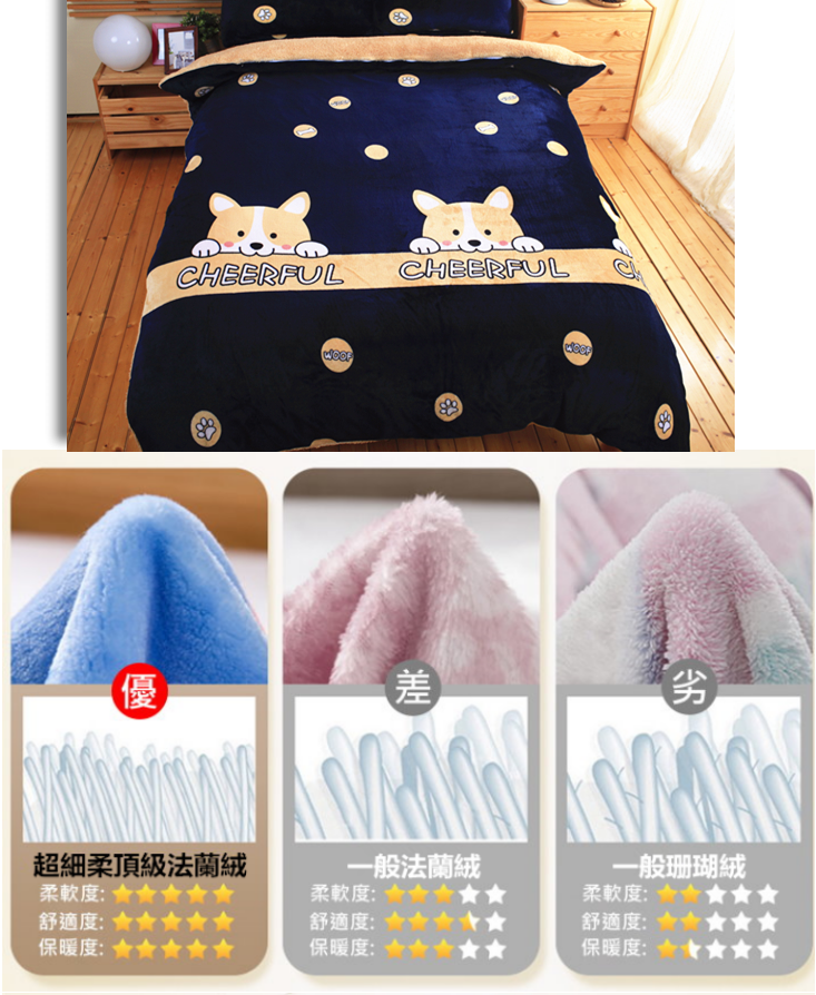 暖感法蘭絨羊羔雙面兩用毯被床包組