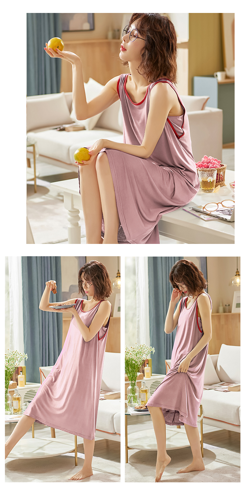 莫代爾防走光背心連身裙 居家睡衣、睡裙/外出長版/無袖防走光/吸濕透氣