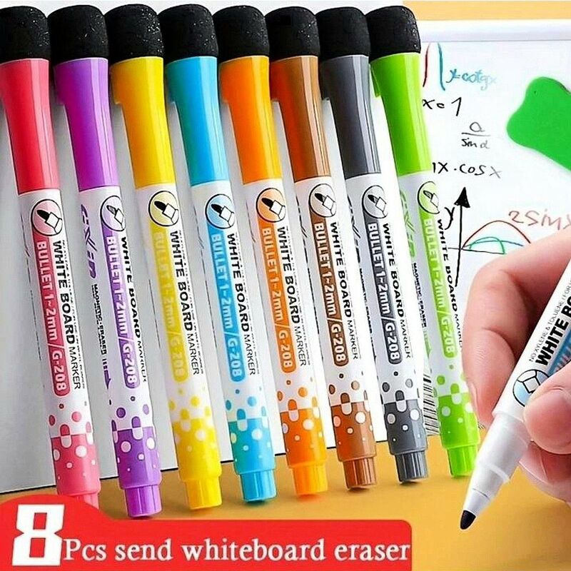 磁吸擦頭白板筆 8色一組