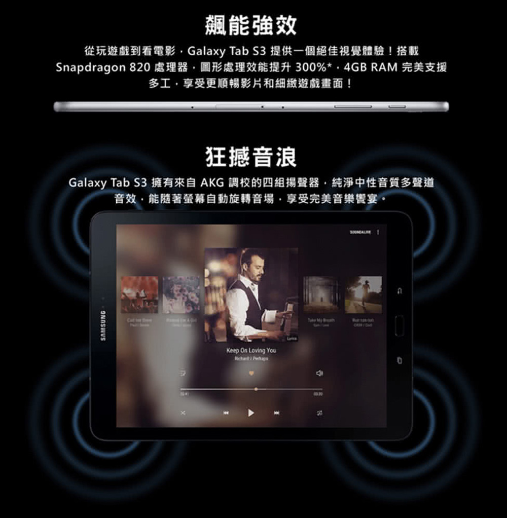 【SAMSUNG】福利品-Galaxy Tab S3 9.7吋 4G平板電腦 