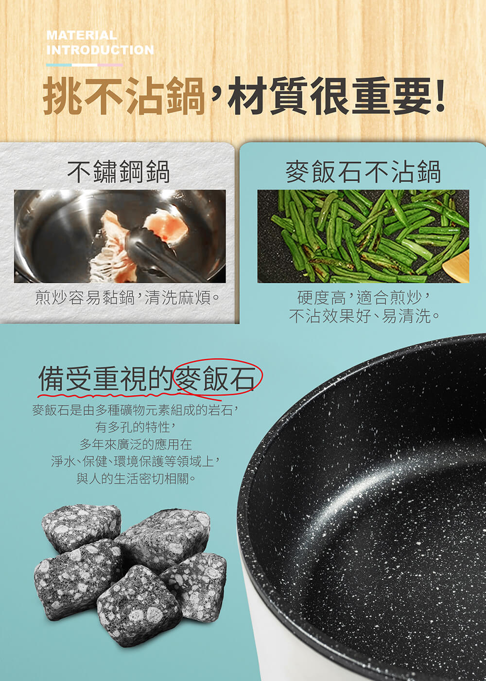 【MOLIJIA 魔力家】M18防燙麥飯石不沾電煎美食鍋-木紋款(快煮鍋/烹飪鍋