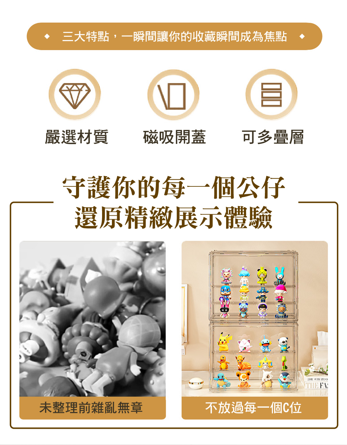 全透明階梯公仔玩具展示盒(30x17.9x24.6cm) 收納盒 壓克力盒 盲盒