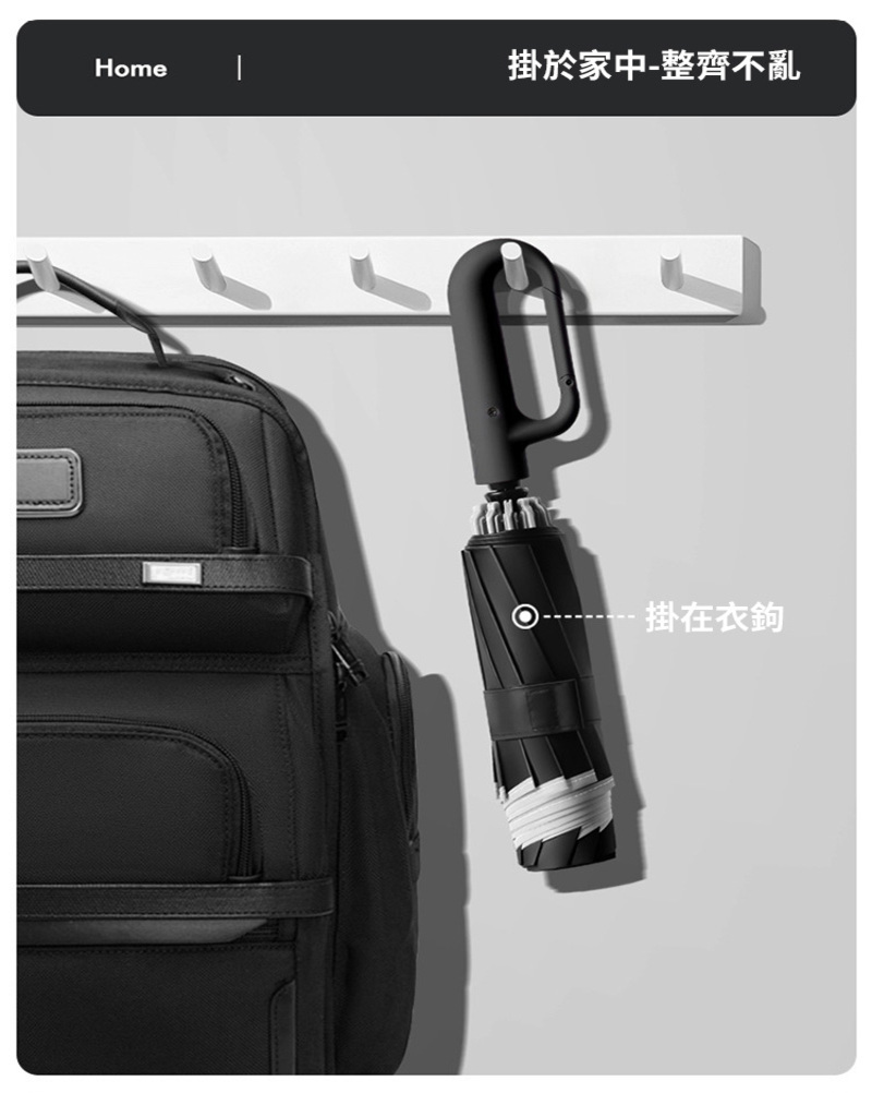 全自動黑膠環扣夜間反光反向傘5色