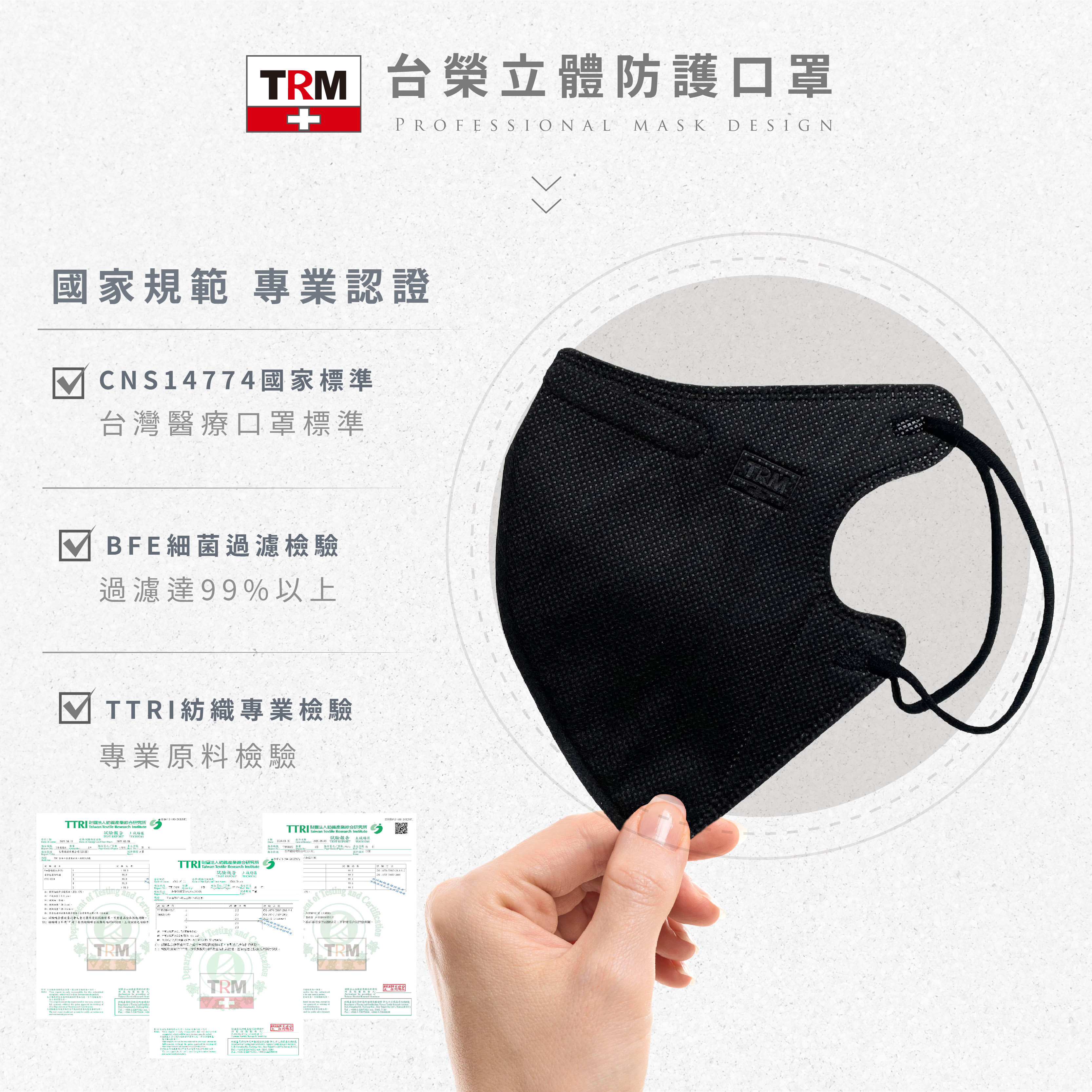 MIT台榮3D立體防護口罩 (50枚/盒) 成人三層立體口罩